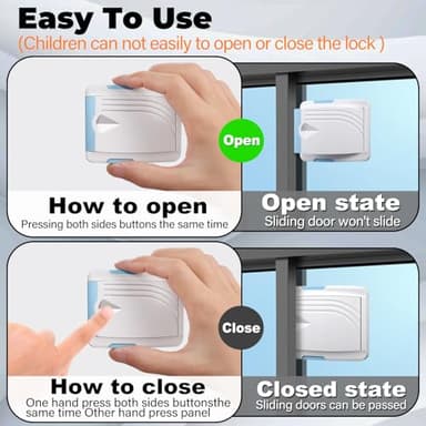 STERGDE Sliding Door Lock 0 Pack, Child Safety Lock For Sliding Glass Doors, Easy To Install, Keeps Your Baby Out Of Danger, For Sliding Glass Doors, Sliding Windows, Sliding Closets, Etc (White) - Image 8