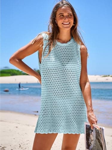 ANRABESS Womens Swimsuit Cover Up Sleeveless Knit 2025 Summer Outfits Swimwear Bathing Suit Coverup Crochet Beach Dress Sky Blue Medium - Image 6