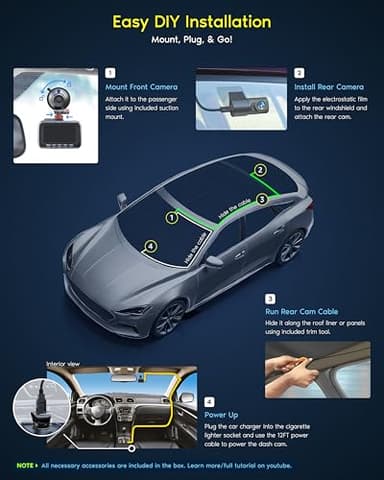 ROVE R2-4K DUAL Dash Cam Front and Rear, STARVIS 2 Sensor, FREE 128GB Card Included, 5G WiFi - up to 20MB/s Fastest Download Speed with App, 4K 2160P/FHD Dash Camera for Cars, 3" IPS, 24H Parking Mode - Image 7