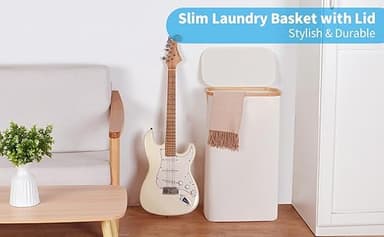 efluky Slim Laundry Basket with Lid, Narrow Laundry Hamper with Removable Bag, Skinny Dirty Clothes Basket with Bamboo Handles for Bathroom, Bedroom & Laundry Room, 63L Beige - Image 8