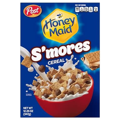 Post Honey Maid S'mores Breakfast Cereal, Sweetened Corn and Wheat Cereal, Breakfast Snacks 12.25 oz - Image 1