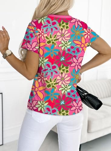 EVALESS Short Sleeve Summer Tops for Women Trendy Crewneck Polka Dots Shirts Summer Loose Fit Tee Clothing Multicolour XX-Large - Image 4