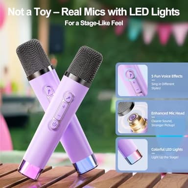 Kinglucky Karaoke Machine for Kids Girls Ages 3-12 with 2 Light-Up Microphones, Bigger Size Yet Portable Bluetooth Speaker with Voice Effects for Birthday, Family Fun & Party (Purple) - Image 5