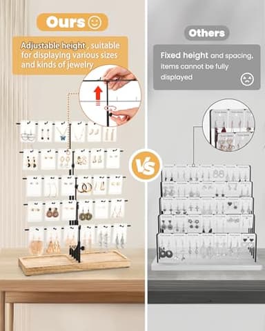 HULISEN Earring Display for Vendors, Adjustable Height Earring Display Stands for Selling, Jewelry Display for Earring Card, Earring Rack Display Holder with Tray, 30 Hooks, Carbonized Brown - Image 3