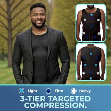 QORE LOGIQ Gynecomastia Compression Shirts for Men - Sleeveless Slimming Undershirts Tummy Control and Body Shaper Tank Top Black XLT (Tall Fit) - Image 4