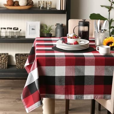 DII Tri-Color Check Collection 100% Cotton Tabletop, Tablecloth, 52x52, Cardinal Red - Image 4