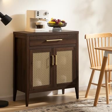 SICOTAS Buffet Cabinet - 30“ Sideboard Cabinet Modern Credenza with Drawers and Metal Mesh Doors, Accent Buffet Table Coffee Bar for Living Room Kitchen Entryway Hallway, Espresso Walnut - Image 3