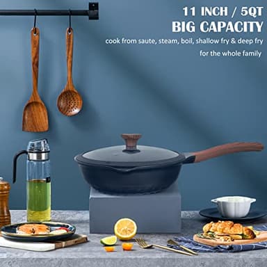 Vinchef Nonstick Deep Frying Pan Skillet with Lid, 11in/5Qt Saute Pan, German 3C+ Ceramic Coating Technology, Heat Indicator, Induction Compatible - Image 5