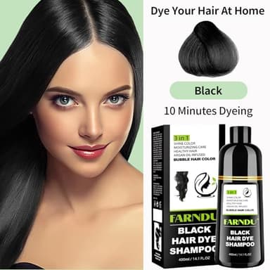 Farndu Black Hair Dye Shampoo for Women & Men, Gray Hair Coverage Herbal Natural 3 in 1 Hair Color Shampoo, Champu para canas - Image 2