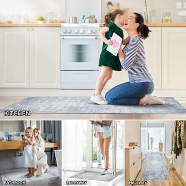WOBUBU Kitchen Rugs Sets of 3 Boho Kitchen Rugs and Mats Non Slip Washable Rugs Set for Kitchen Laundry Room Entryway Light Grey - Image 5