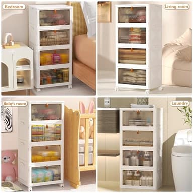 YFXCVSL 4 Tier Plastic Storage Bins with Lid 23QT, Stackable Storage Containers with Wheels, Folding Storage Boxes, Stackable Storage Bins, Closet Organizers and Storage for Living Room,Office,Dorm - Image 3