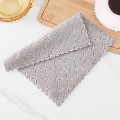 Homaxy 12 Pack Kitchen Dish Cloths (10 x 10 Inches, Grey), Super Soft and Absorbent Coral Velvet Dish Towels, Nonstick Oil Fast Drying Microfiber Cleaning Cloth, No Lint Household Dishcloths - Image 7