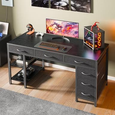 Huuger Computer Desk with 6 Drawers, 47 Inch Office Desk with Shelves, Reversible Gaming Desk, Corner Desk with Storage, Work Desk for Home Office, Study, Living Room, Black - Image 8