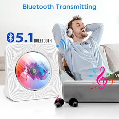 Portable CD Player with Speakers, ROADOM CD Players for Home, Bluetooth CD Player with Stereo Sound,Remote Control,Supports CD/Bluetooth/FM Radio/USB Drive/AUX/Timer/Repeat - Image 3