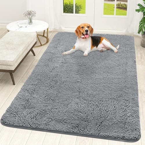 OLANLY Dog Door Mat for Muddy Paws 59x35, Absorbs Moisture and Dirt, Absorbent Non-Slip Washable Doormat, Quick Dry Chenille Mud Mat for Dogs, Entry Indoor Entryway Carpet for Inside Floor, Grey - Image 1