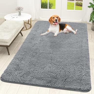 OLANLY Dog Door Mat for Muddy Paws 59x35, Absorbs Moisture and Dirt, Absorbent Non-Slip Washable Doormat, Quick Dry Chenille Mud Mat for Dogs, Entry Indoor Entryway Carpet for Inside Floor, Grey - Image 1