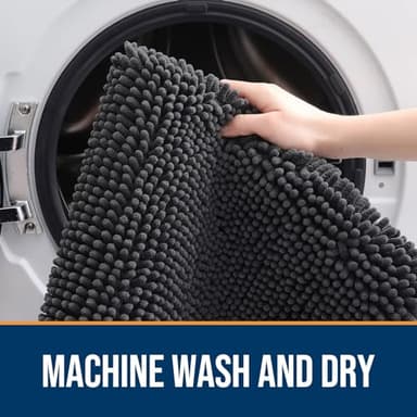 OLANLY Dog Door Mat for Muddy Paws 70x24, Absorbs Moisture and Dirt, Absorbent Non-Slip Washable Doormat, Quick Dry Chenille Mud Mat for Dogs, Entry Indoor Entryway Carpet for Inside Floor, Dark Grey - Image 5