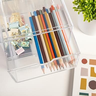 Martha Stewart Brody Desk Organizer with Drawer, Stackable Plastic Desk Storage Box, Organizer for Office, Bathroom, Countertop or Dorm, 6" x 7.5", 2 Pack, Clear - Image 5
