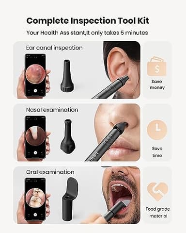 BEBIRD R1 Wax Removal Tool for Ear - Spade Ear Canal Cleaner with Camera 1080P Earscope, Wax Remove Ear Picker with Vari Replacement Tips, Camera with 6LED Light for Ear/Nose/Throat Examination, Black - Image 2