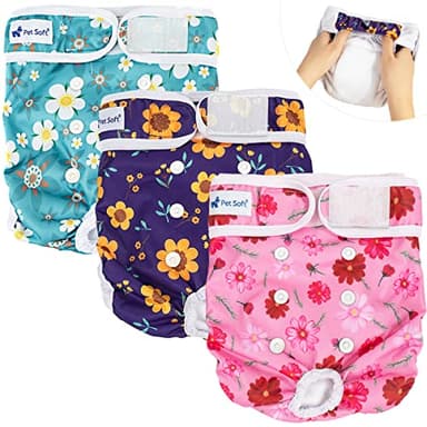 Pet Soft Washable Female Diapers (3 Pack) Female Dog Diapers, Comfort Reusable Doggy Diaper for Girl Dog in Period Heat (Cute Flower, XL) - Image 1