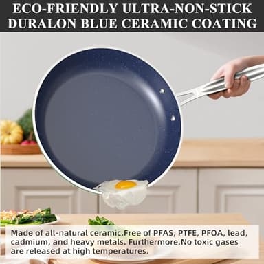 Nuwave Healthy Duralon Blue Ceramic Nonstick Cookware Set, Diamond Infused Scratch-Resistant, PFAS Free, Dishwasher & Oven Safe, Induction Ready & Evenly Heats, Tempered Glass Lids & Stay-Cool Handles - Image 6