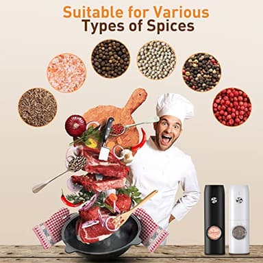 Electric Salt and Pepper Grinder Set-Rechargeable Automatic Pepper Mill Grinder with LED Christmas Gifts for Women, USB Adjustable Coarseness shakers, One-Hand Operation for Kitchen Gadgets - Image 6