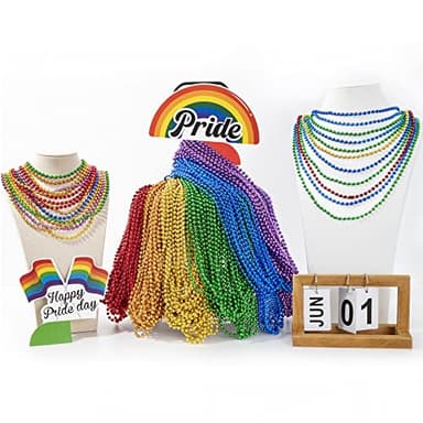 EOBOH Pride Beads Stuff, LGBTQ Necklace Accessories,100PCS 6 Kinds of LGBTQ Metallic Beads Necklaces Bulk, Gay Lesbian Pride Necklace, Costumes Decor for Pride Month Parade Throws Party Favors - Image 4