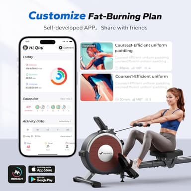 Merach Rowing Machine, Magnetic Rower Machine for Home, 16 Levels of Quiet Resistance, Dual Slide Rail with Max 350lb Weight Capacity, App Compatible with LCD Monitor, Q1S - Image 7