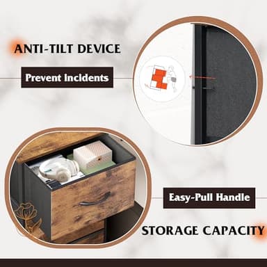 WLIVE Dresser with 3 Drawers, Fabric Nightstand, Organizer Storage Dresser for Bedroom, Hallway, Entryway, Closets, Sturdy Steel Frame, Wood Top, Easy Pull Handle, Rustic Brown Wood Grain Print - Image 7