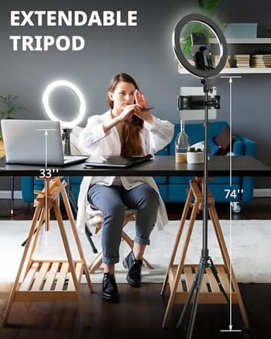 UBeesize 12" Ring Light with 74" Extendable Tripod Stand & iPad, Phone Holder, LED Circle Light with Phone,Tablet Holder for Video Recording, Photography, Live Stream, Makeup, Webcam, TikTok, YouTube - Image 3