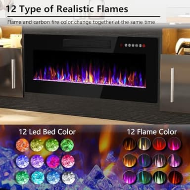 Fireplace TV Stand with 36" Fireplace Up to 80" TVs,70" Entertainment Center with LED Lights,Remote Control,TV Media Console with Storage Cabinets for Living Room, Black - Image 4