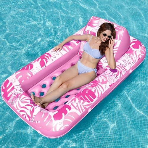 SLOOSH Inflatable Pool Floats with Cooling Water Hole,72" x 38" Daybed Pool Lounger Adults with Cup Holders, Adjustable Backrest Tanning Lounger Chair, Floaties Rafts (Pink) - Image 1