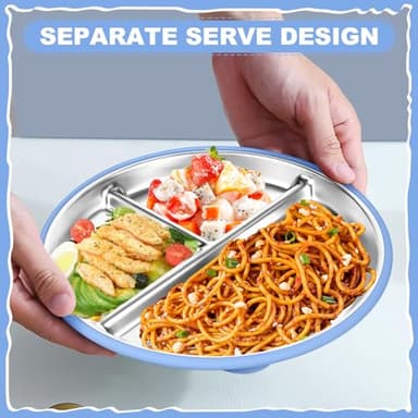OVV Stainless Steel Kids Plates (2 Pack) 9 Inch Toddler Divided Plates with ﻿Removable Silicone Sleeves & 5 Suction Cups Baby Self Feeding | Mess-Free Mealtime | Dishwasher Safe - Image 7