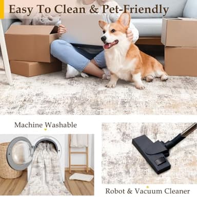 WondRg 9x12 Area Rug Beige Grey Abstract Living Room Bedroom Washable Carpet Neutral Modern Non Slip Soft Low Pile Indoor Large Throw Rug for Dining Room Office - Image 6