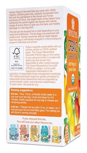 Hyleys Organic Green Tea Mango and Lemon Flavor - 25 Tea Bags - (6 Pack - 150 Tea Bags Total) - Image 3