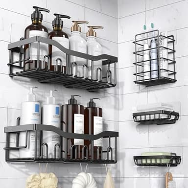 EUDELE Adhesive Shower Caddy, 5 Pack Rustproof Stainless Steel Bath Organizers With Large Capacity, No Drilling Shelves for Bathroom Storage & Home Decor-XL Size - Image 1