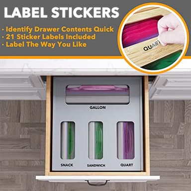 SpaceAid Bag Storage Organizer for Kitchen Drawer, Bamboo Organizer, Compatible with Gallon, Quart, Sandwich and Snack Variety Size Bag (1 Box 4 Slots), Gray - Image 4