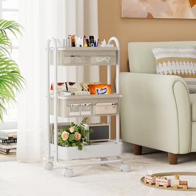 Modanais Baby Diaper Caddy Organizer Cart - 3 Tier Rolling Storage Cart with Wheels, Baby Essentials Nursery Storage, Detachable Dividers - for Crib, Bedroom, Art & Craft Organizer (Off White) - Image 4