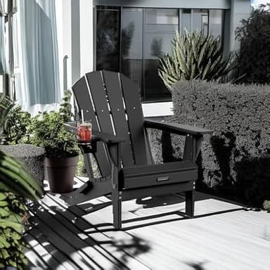 MUCHENGHY Folding Adirondack Chairs Patio Chairs Outdoor Adirondack Chair Weather Resistant Chair for Patio, Outside, Deck, Backyard, Fire Pit Chair, Campfire Chairs (Black) - Image 6