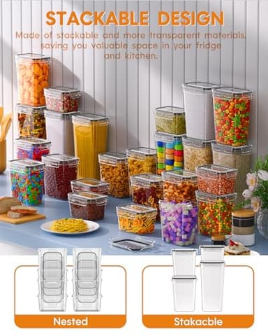 Airtight Food Storage Containers with Lids, 24 PCS Kitchen and Pantry Organization Canisters, BPA-Free, PVC-Free, Food-grade Plastic Leak-proof Jars for Cereal, Flour, Sugar, Extra 24 Labels & Marker - Image 6