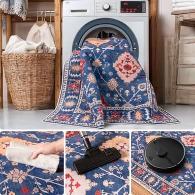 Quntue 5x7 Blue Area Rug, Machine Washable, Non Slip, Vintage Floral, Living Room, Bedroom, Dining Room, Entryway - Image 5