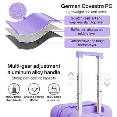mixi Carry on Luggage, 20'' Suitcase Spinner Wheels Luggage Hardshell Lightweight Rolling Suitcases PC with Cover & TSA Lock for Business Travel, Lilac Purple - Image 3