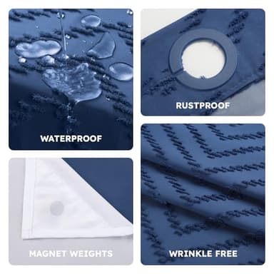 FADOTY No Hook Shower Curtain and Snap in Liner Set Navy Blue Tufted Chevron Striped Cloth Waterproof Washable Fabric Boho Bath Curtain with See Through Mesh Top Window for Bathroom Hotel 71" x 74" - Image 6