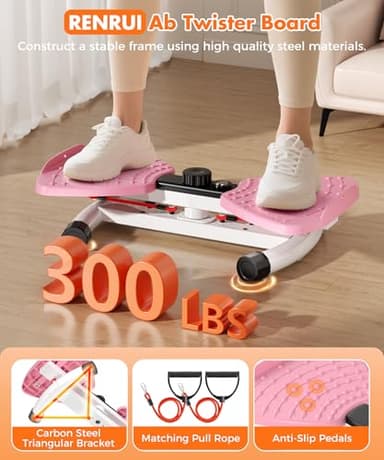 RENRUI Waist Twisting Machine Fitness Tool, Ab Twister Board with the Smart LED Digital Monitor, 300lbs Capacity & 20dB Ultra-Quiet, Anti-Slip Home Gym Workout Equipment for Women (Pink) - Image 2