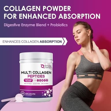 NATURE TARGET Multi Collagen Peptides Powder - Type I, II, III, V, X - Hydrolyzed Collagen Peptides with Vitamin C Hyaluronic Acid, Supports Skin Hair Nail & Joint, Grass-Fed, Non-GMO, 35 Servings - Image 5