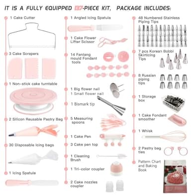 Cake Decorating Kit,137pcs Cake Decorating Supplies with Cake Turntable for Decorating,Pastry Piping Bag,Russian Piping Tips Baking Tools, Cake Baking Supplies for Beginners(Light Pink) - Image 3