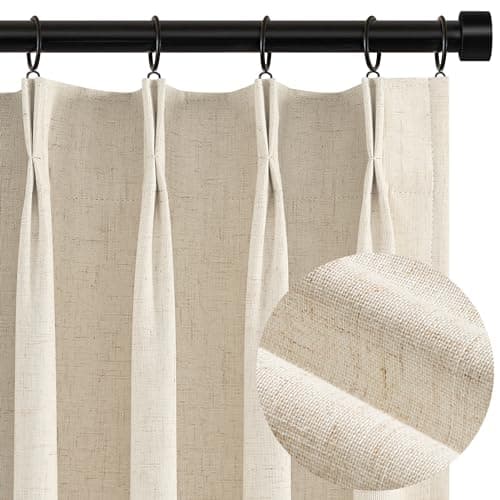 Topfinel 102 Inches Long Cream Colored Custom Total Blackout Linen Curtains, Tan Pinch Pleated Curtains with Pin Hooks for Traverse, Burlap Viral Drapes 2 Panels for Living Room Master Bedroom - Image 1