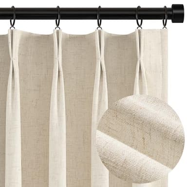 Topfinel 102 Inches Long Cream Colored Custom Total Blackout Linen Curtains, Tan Pinch Pleated Curtains with Pin Hooks for Traverse, Burlap Viral Drapes 2 Panels for Living Room Master Bedroom - Image 1