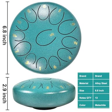Steel Tongue Drum Musical Percussion Instrument, Rain Drum for Outside - Musician Gift for Family and Friends (Malachite, 13 Notes 6 Inches) - Image 3