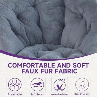 Sweetcrispy Comfy Saucer Chairs Folding Cozy Faux Fur Living Room Reading Lounge Chair with Soft Thick Padded Seat & Metal Frame Modern Style Bedroom Home for Kids Adults, X-Large - Grey - Image 4